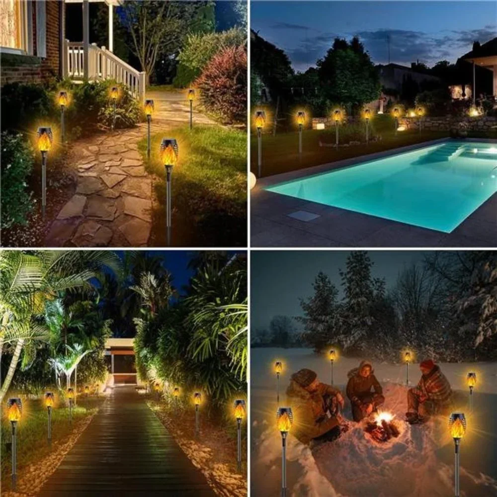 8-Pack Solar Torch Light with Flickering Flame, Waterproof Solar Lights